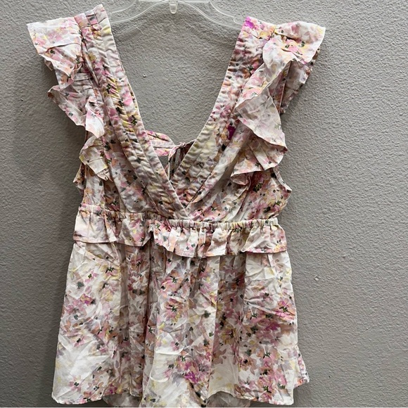 Munthe Womens Size S Pink Blouse Top Floral Ruffle Sleeve Open Back Spring - Picture 3 of 7